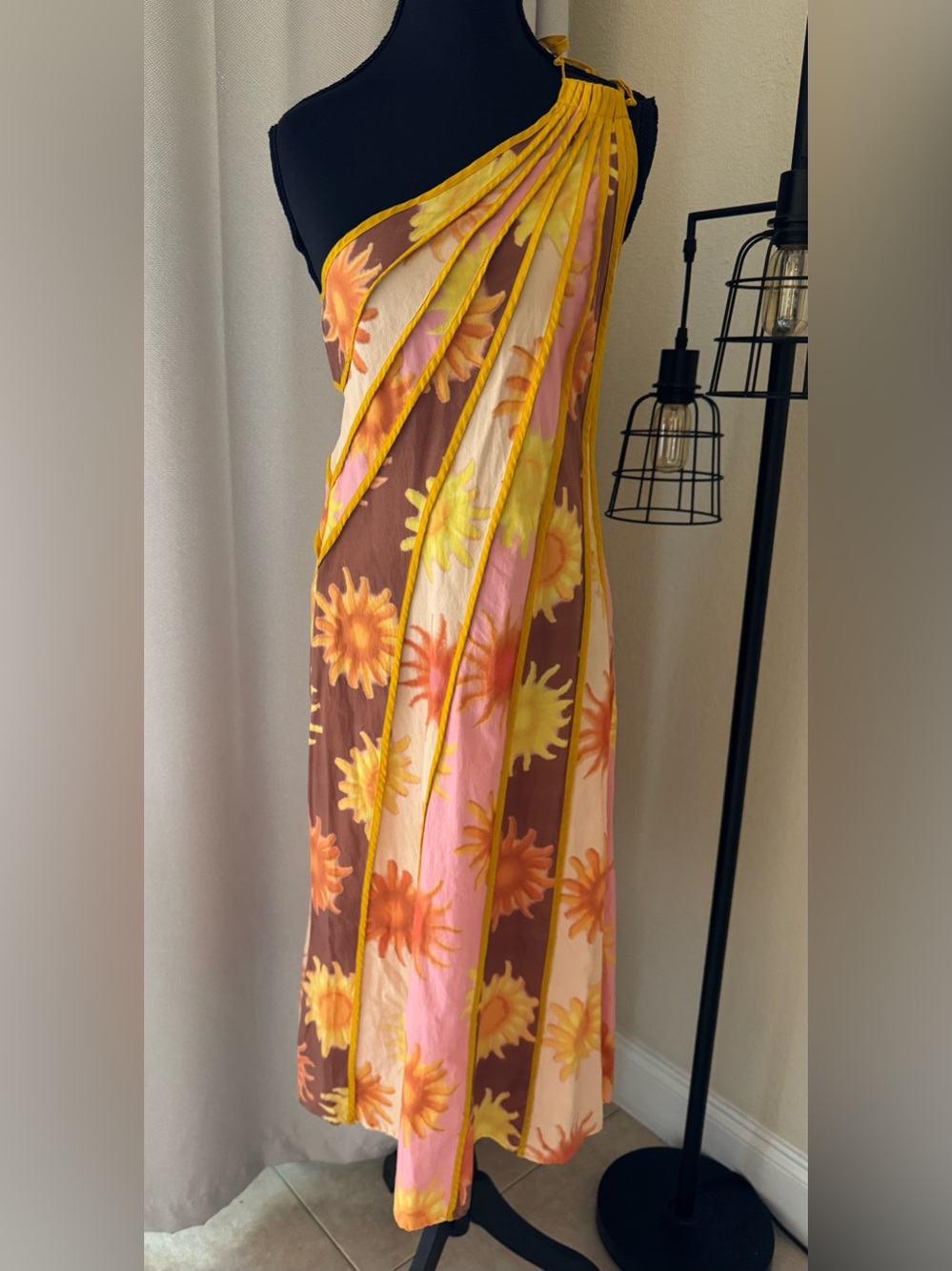 FARM Rio Anthropologie One Shoulder Sun Print Dress XS Petite - Picture 2 of 14